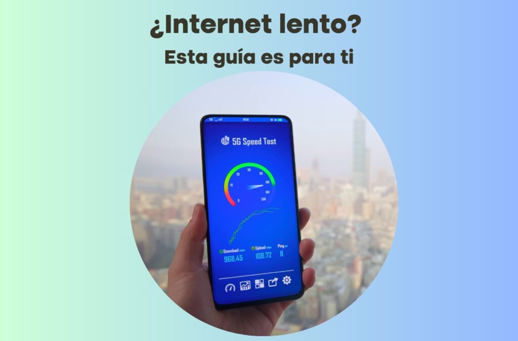Celular mostrando una app de medición de velocidad de conexión a internet